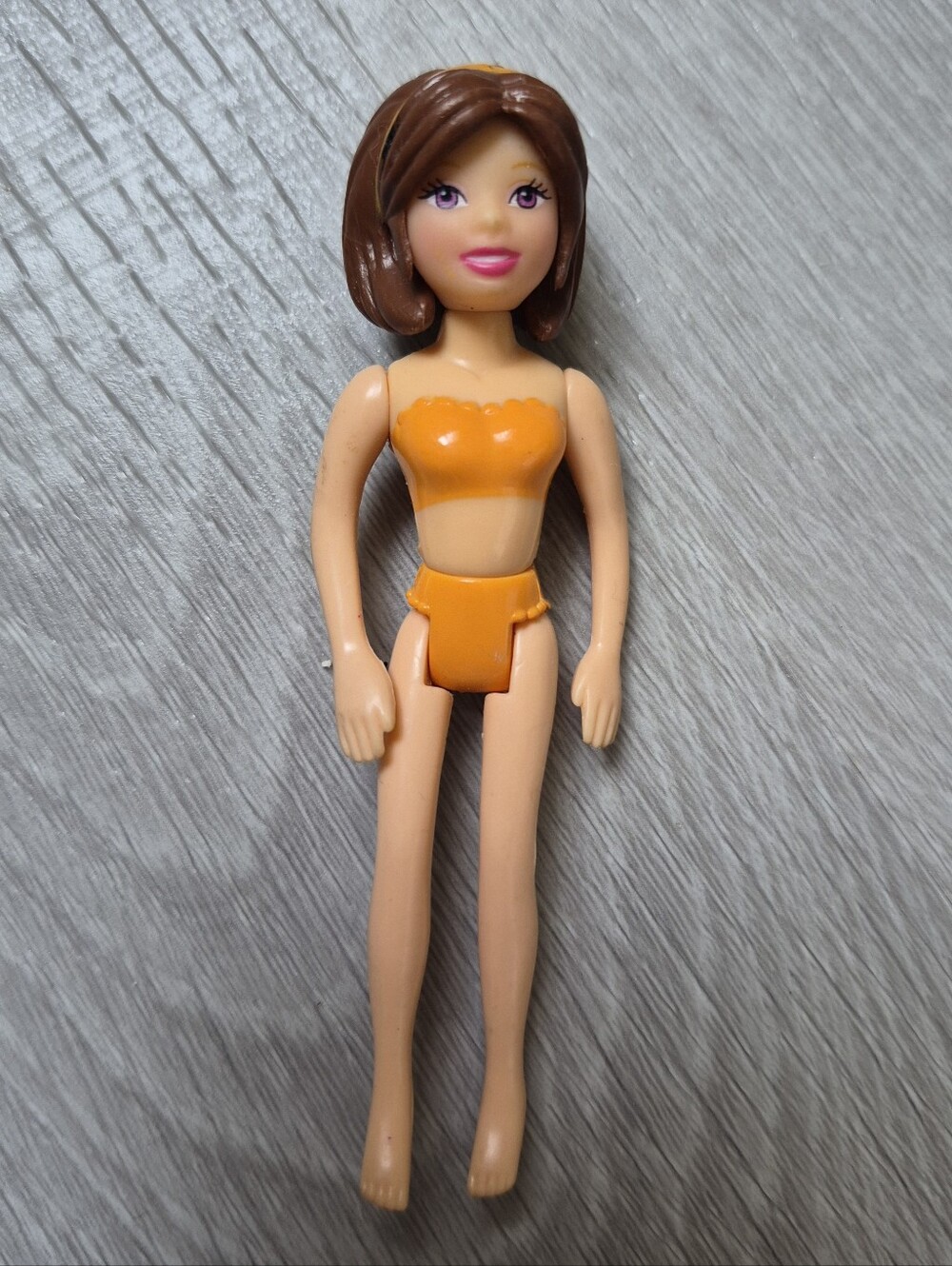 Vintage Polly Pocket Mattel Girl Doll Brown Hair Orange 3.5”